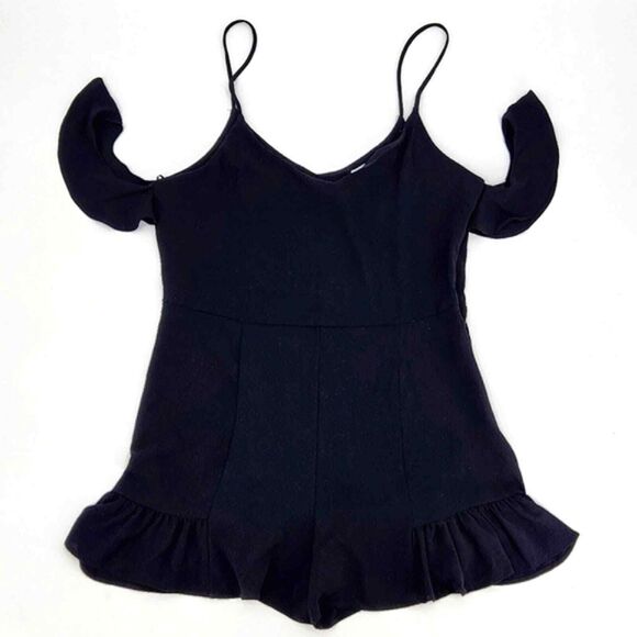 Mango Casual Spaghetti Strap Cold Shoulder Shorts Romper Black Size Medium - Picture 1 of 11